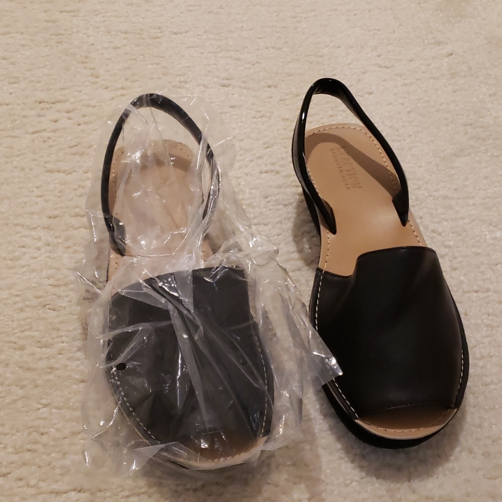 Kenneth Cole black leather/patent sandals 8.5